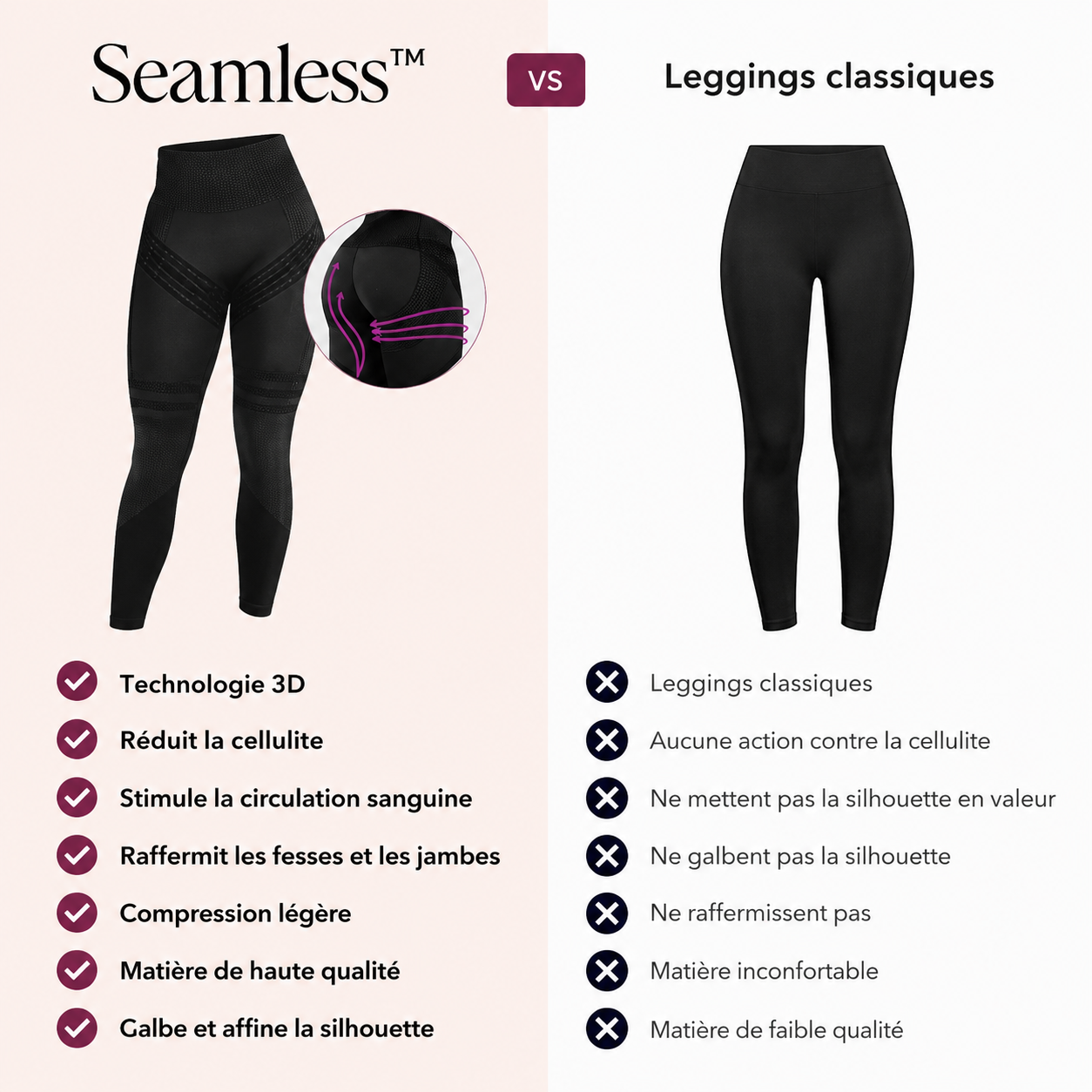Legging gainant 3D – Effet push-up et anti-cellulite